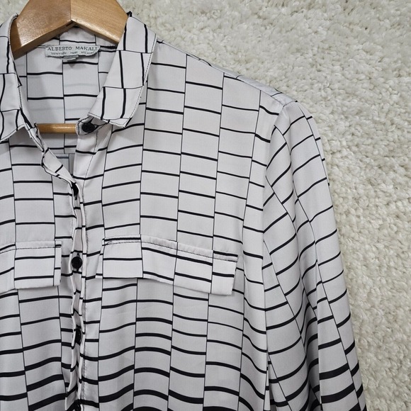 Alberto Makali Top Womens Large Black White Button Up Long Sleeve Career Classic - Picture 3 of 12